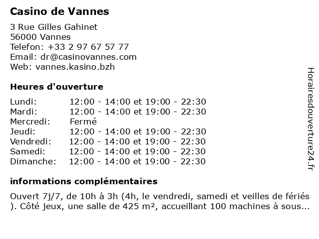 ᐅ Horaires d'ouverture „Casino de Vannes“ | 3 Rue Gilles Gahinet ...